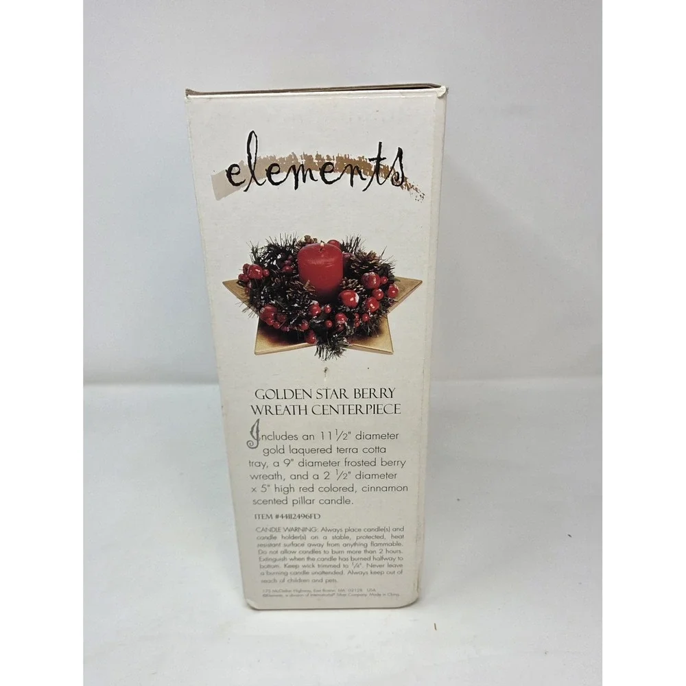 Elements Gold Star Tray Berry Pinecone Wreath Candle Ring Centerpiece No Candle